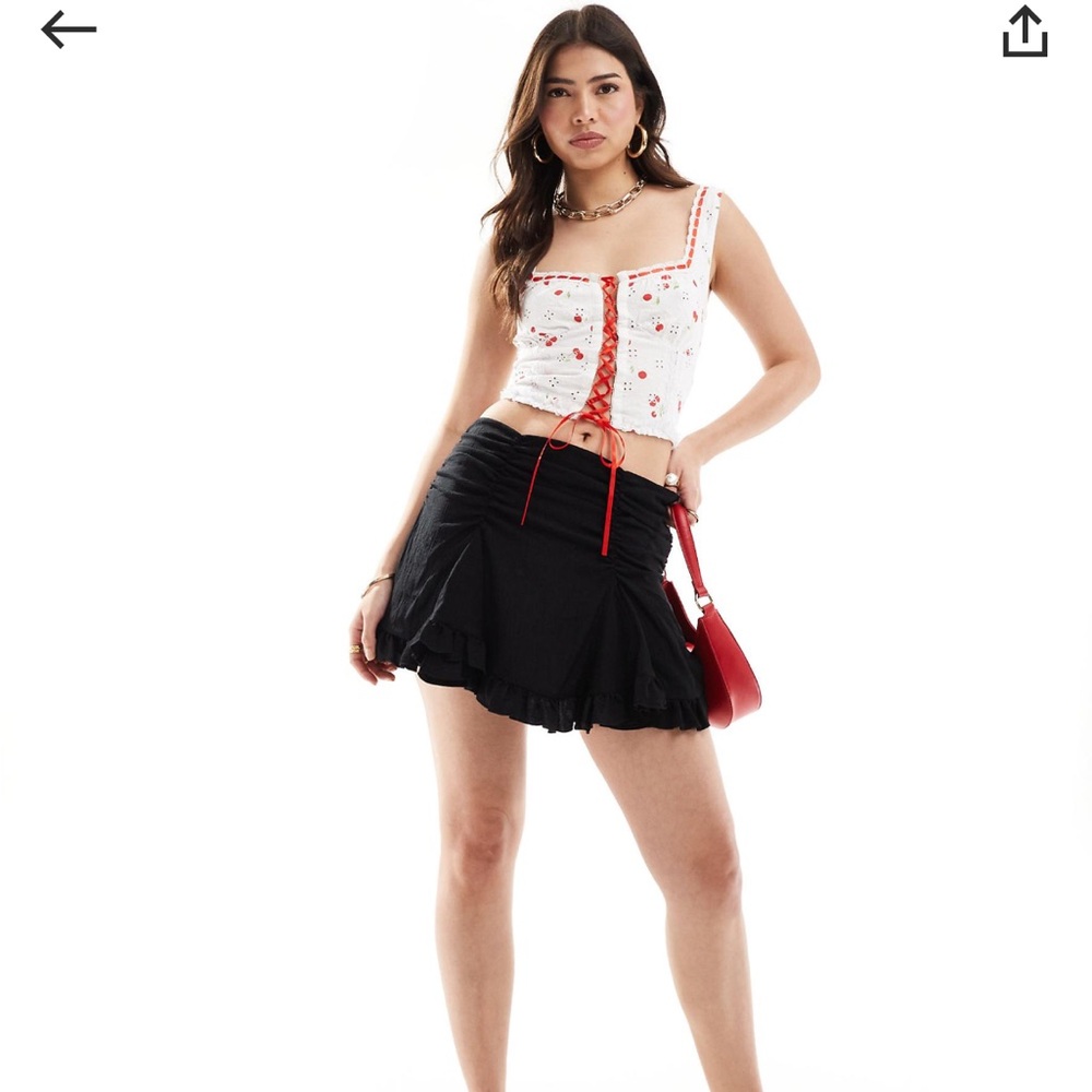 NWOT ASOS Cream Mini crop Top with Ruffled Ruched Design - Picture 3 of 5